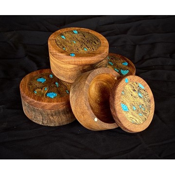 Salt Cellar- Spice Box with turquoise Inlay